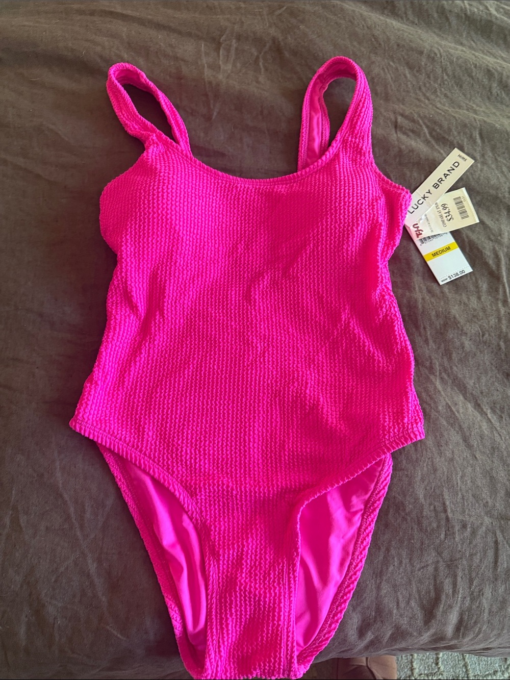 Lucky Brand Hot Pink Textured One-Piece Swimsuit